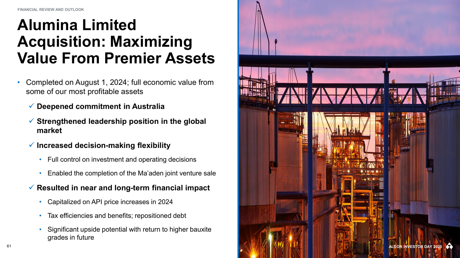 Why buying out Alumina Limited mattered — full economics of the best assets and freedom to act on them.